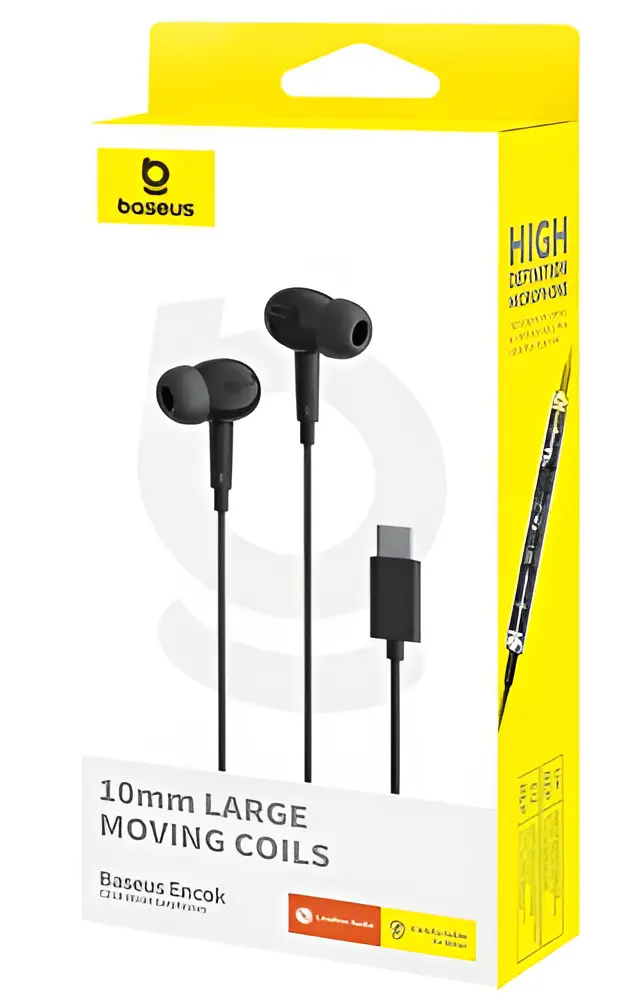 Baseus Encok CZ18 Type-C Wired Earphones – Black - Image 2