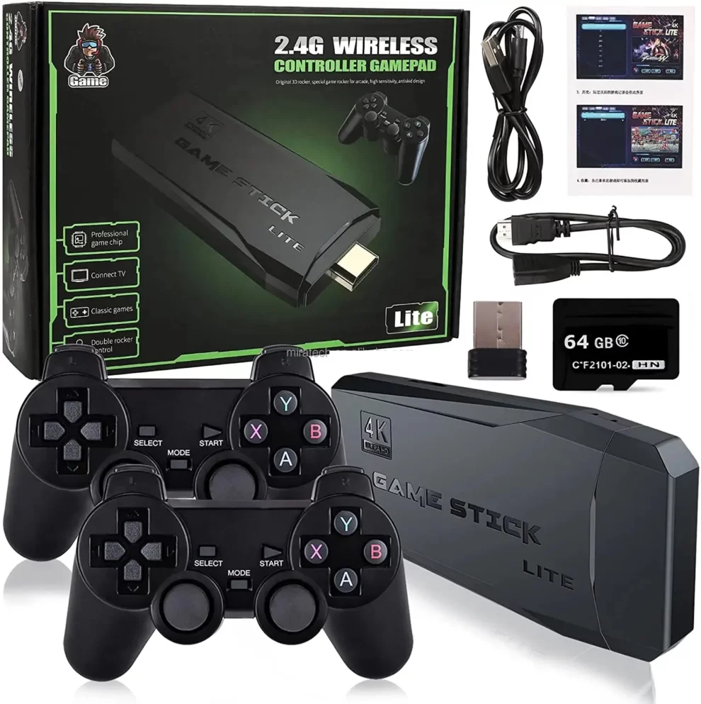 64GB Game Stick with 20,000 Built-in Games & Wireless Controllers – 4K TV Console