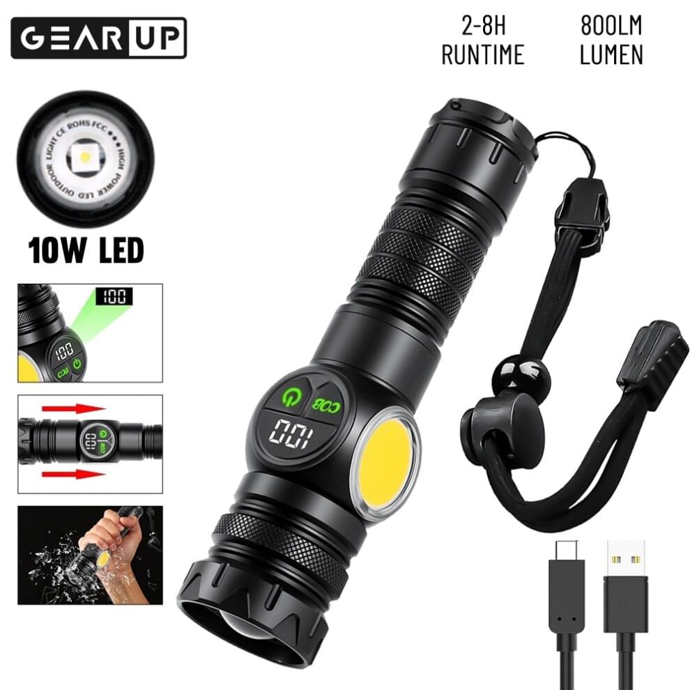 GearUP K60 Rechargeable Flashlight – 10W COB + LED Torchlight in Bangladesh